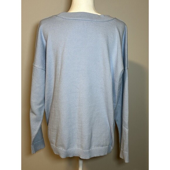 J. Jill Womens Large Light Blue Sweater Cotton Knit Pullover Round Neck Nautical - Picture 4 of 9
